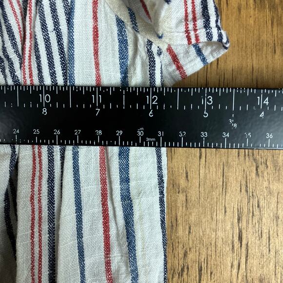 LOFT Beach Womens Romper Tan Multi Striped Linen Blend Smock Neck Flutter M - Picture 8 of 12